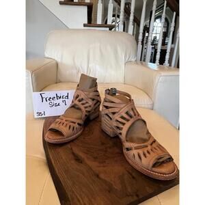 Freebird by Steven Boho Leather Cutout Sandals Size 7 Western Festival Heel